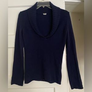 J. Crew Navy Dark Blue Shawl Roll V Neck 100% Cashmere Sweater XS Extra Small